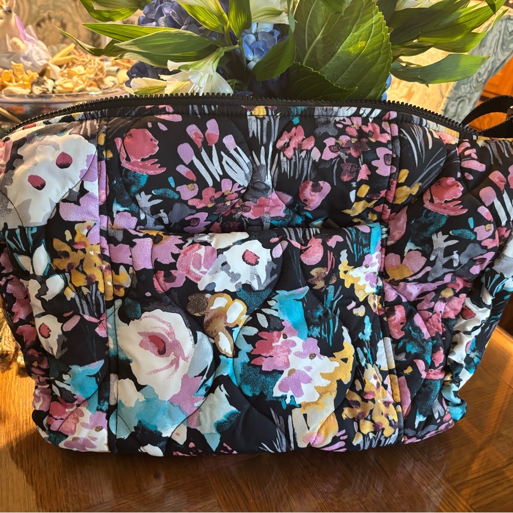 Vera Bradley Featherweight Quilted Floral Zip-Top Crossbody - Black/Pink/Blue